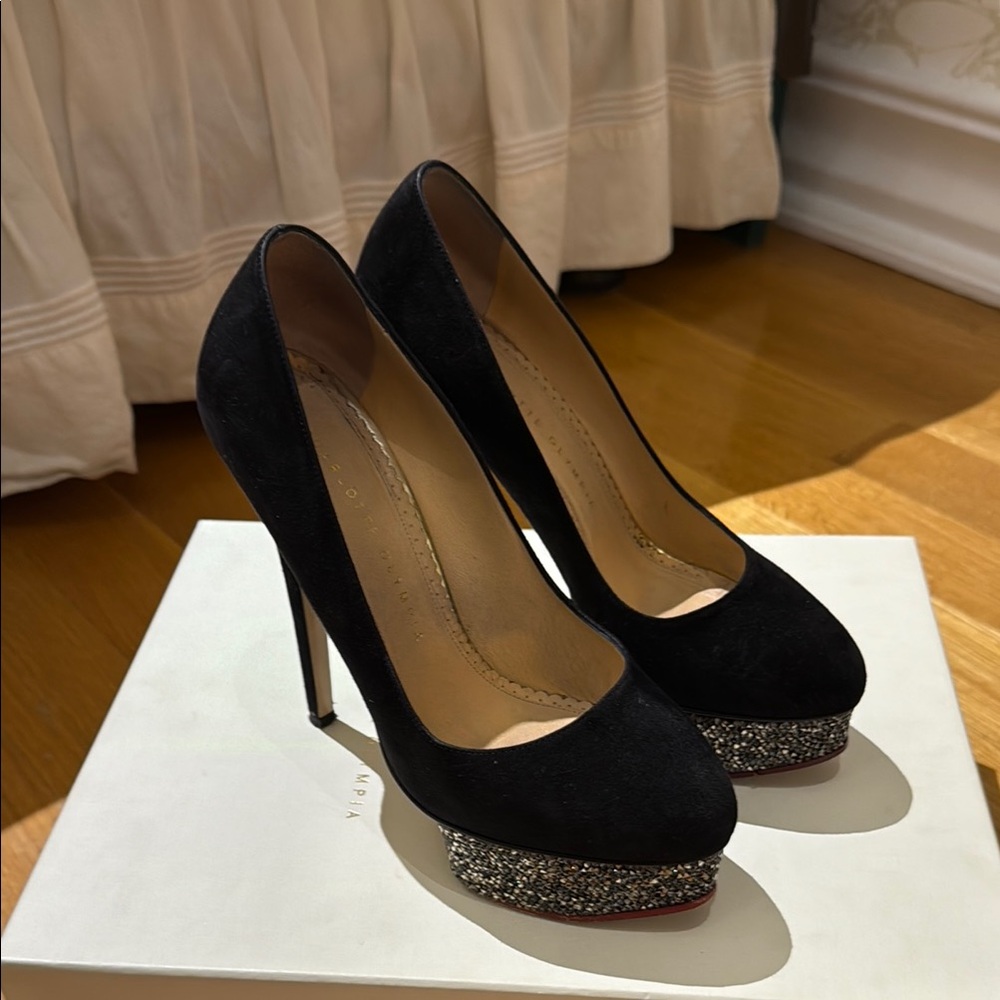 Charlotte Olympia Elegant Black and Silver Platform Heels